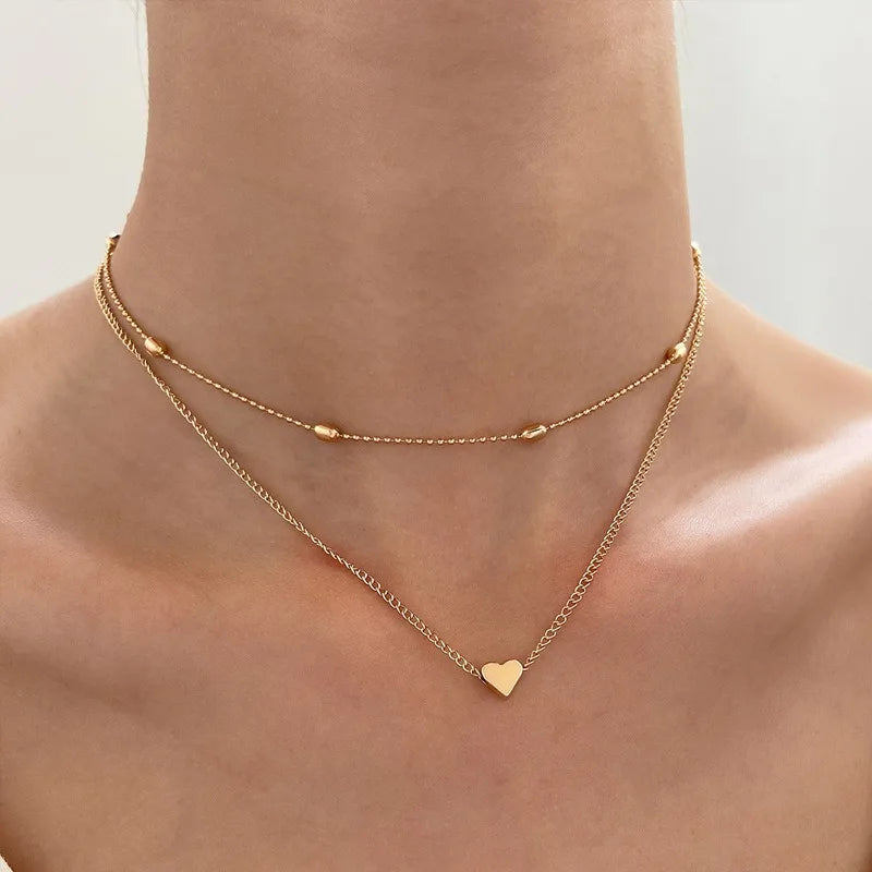 New Minimalist Clavicle Necklaces for Women Heart Love Pendants Neck Chain Fashion Jewelry Beach Summer Collares Necklace