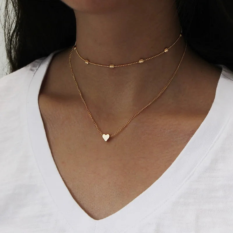 New Minimalist Clavicle Necklaces for Women Heart Love Pendants Neck Chain Fashion Jewelry Beach Summer Collares Necklace