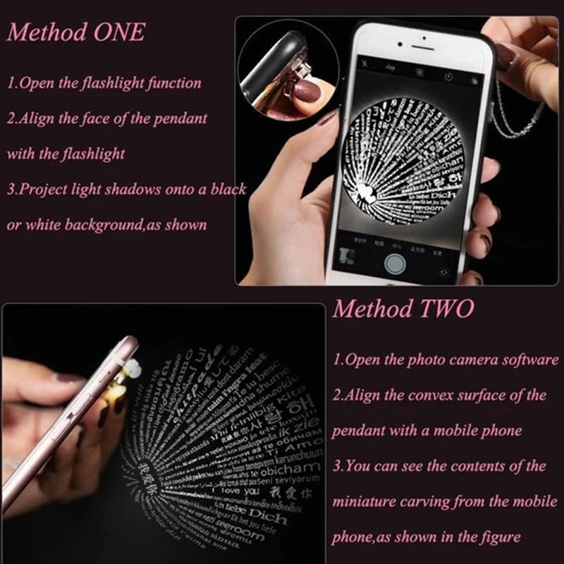 Lovely Heart Memory Jewelry 100 Language I Love You Projection Necklace Women Stainless Steel Chain Bridesmaid Gift 2022